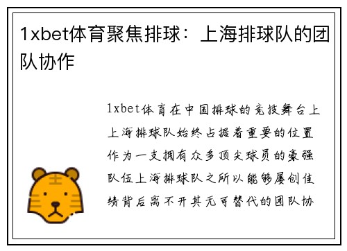 1xbet体育聚焦排球：上海排球队的团队协作